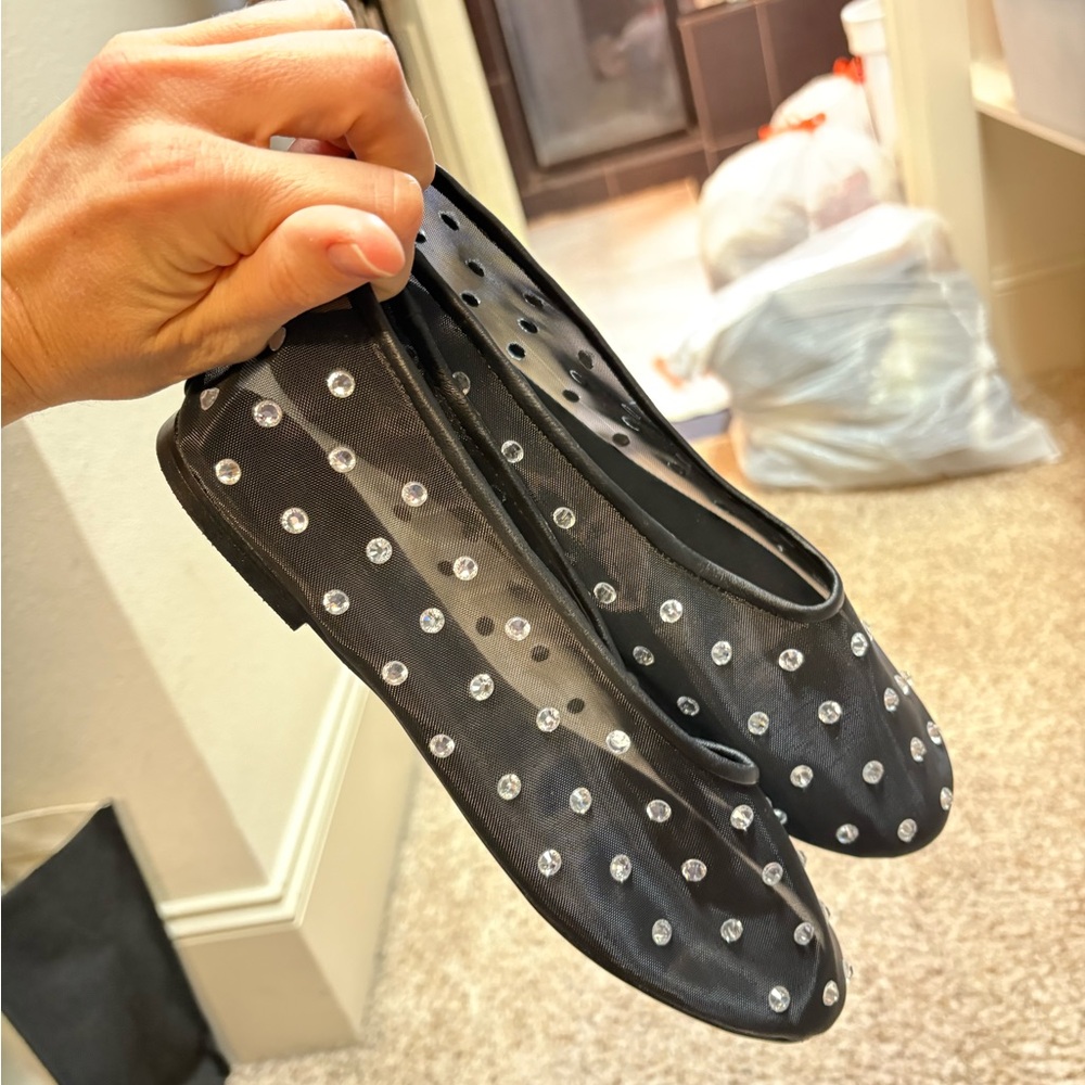 Adina flat black mesh diamanté